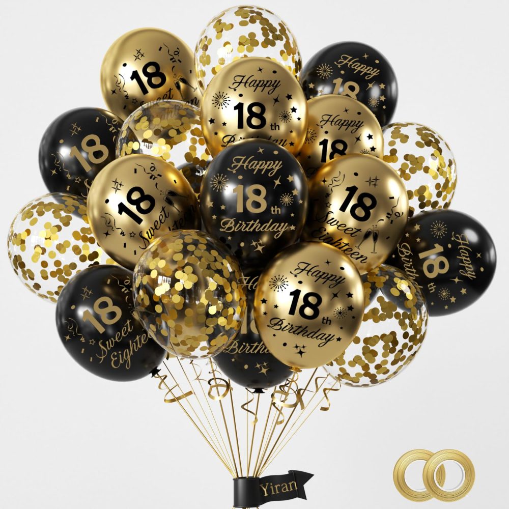 18th Birthday Balloons 15 Pcs Black Gold Happy 18th Birthday Latex Confetti Balloons Black Gold 18th Birthday Party Decorations Balloons for Boys Girls 18th Birthday Decor Supplies (Age 18)