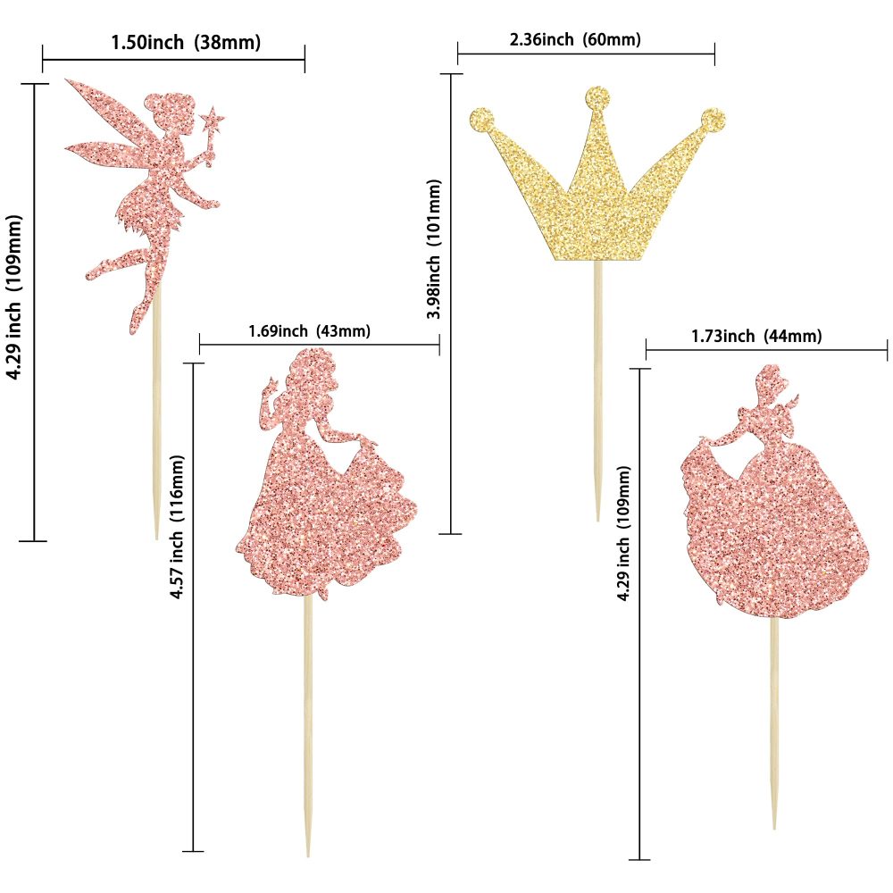 Ephlyn 24Pcs Glitter Princess Cupcake Toppers Mermaid Castle Girl Birthday Cupcake Toothpicks for Princess Mermaid Theme Baby Shower Birthday Party Cake Decorations Rose Gold - Image 7