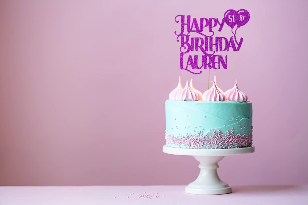 Personalised Happy Birthday Glitter Cake Topper by Cakeshop | Custom Colour Any Name & Any Age Glitter Cake Decoration for 1st 10th 16th 18th 20th 21st 30th 40th 50th 60th 70th 80th (Bright Pink) - Image 3