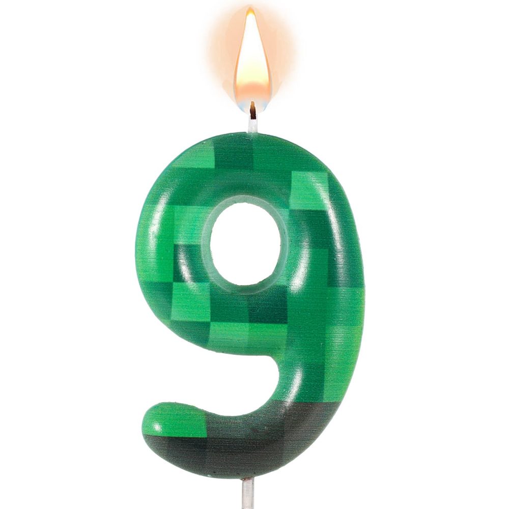 TNT Themed Birthday Candles for Cake, Green Number Birthday Candles Pixel Dynamite Birthday Candles TNT Cake Toppers for Wedding Baby Shower Video Game Party Supplies Decoration(Number 9)