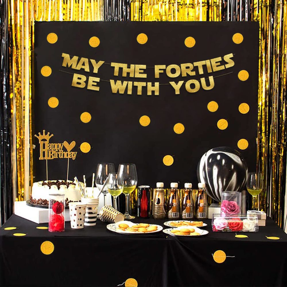May The Forties Be With You - Happy 40th Birthday Party Glitter Banner - 40th Star Wars Birthday Party Decorations and Supplies - 40th Wedding Anniversary Decorations - Image 6