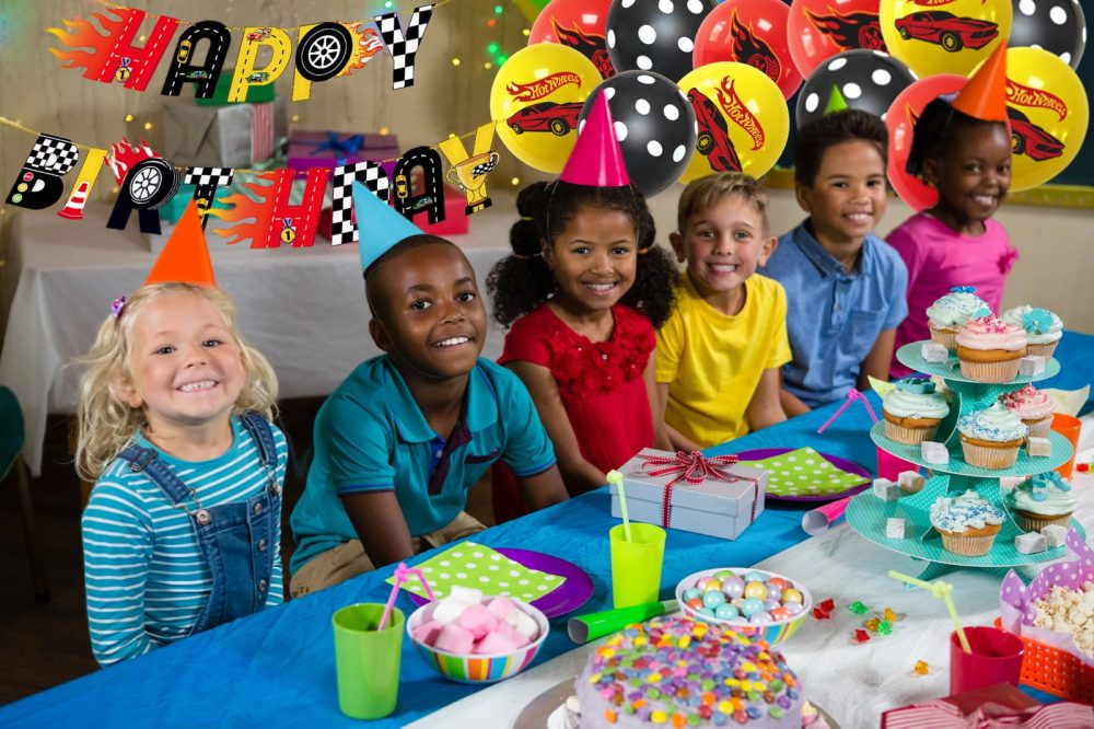 bng-bng Race Car Birthday Decoration, Racing Car Happy Birthday Bunting Banner and Latex Balloons For Racing Theme Party Decorations Boys Girls Kids Party Supplies Backdrop - Image 4