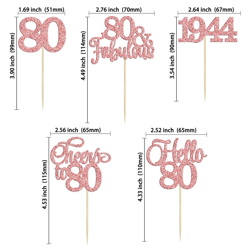 Gyufise 30Pcs 80th Birthday Cupcake Toppers 80 Fabulous Cupcake Picks Cheers to 80 1944 Cake Decorations for Happy 80th Birthday Wedding Anniversary Party Decoration Supplies Rose Gold - Image 7