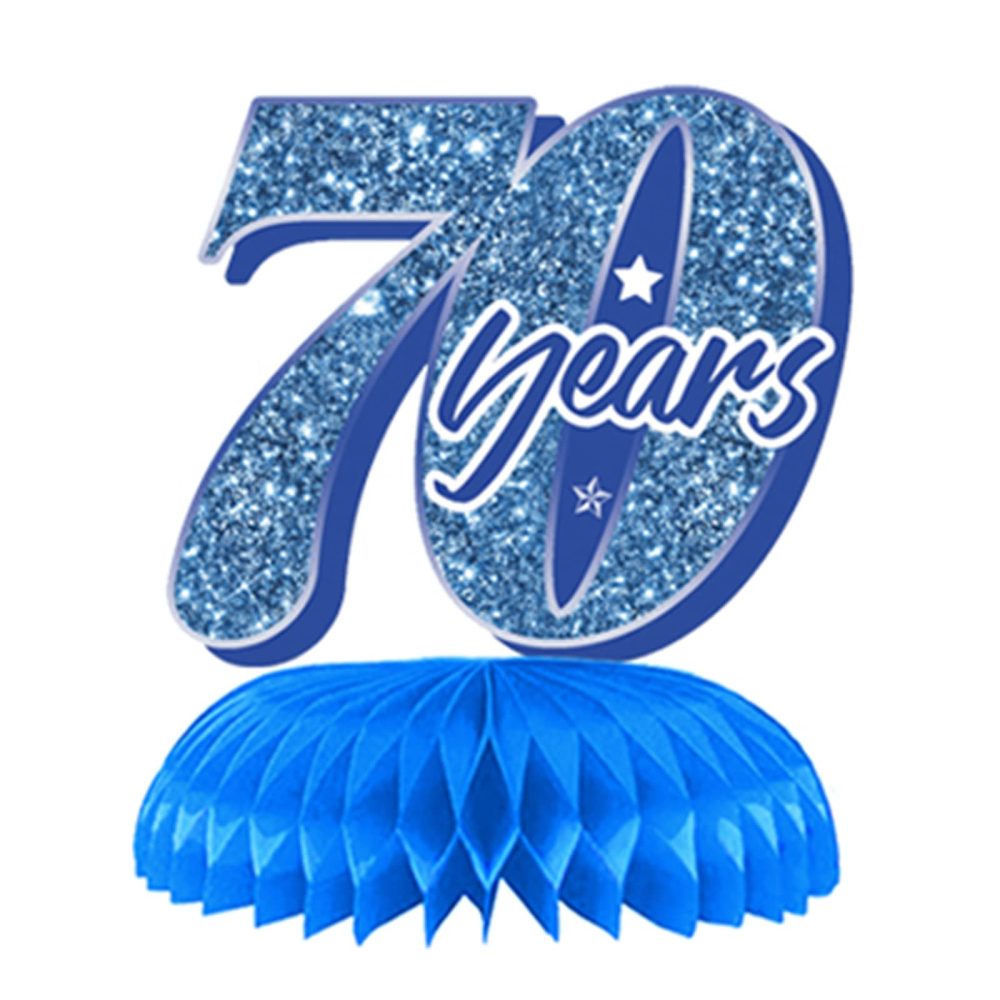 9Pcs 70th Birthday Party Honeycomb Centerpieces, Blue Silver 70 Years Old Birthday Party Decoration Party Supplies Table Centerpieces Table Toppers Decor Sign