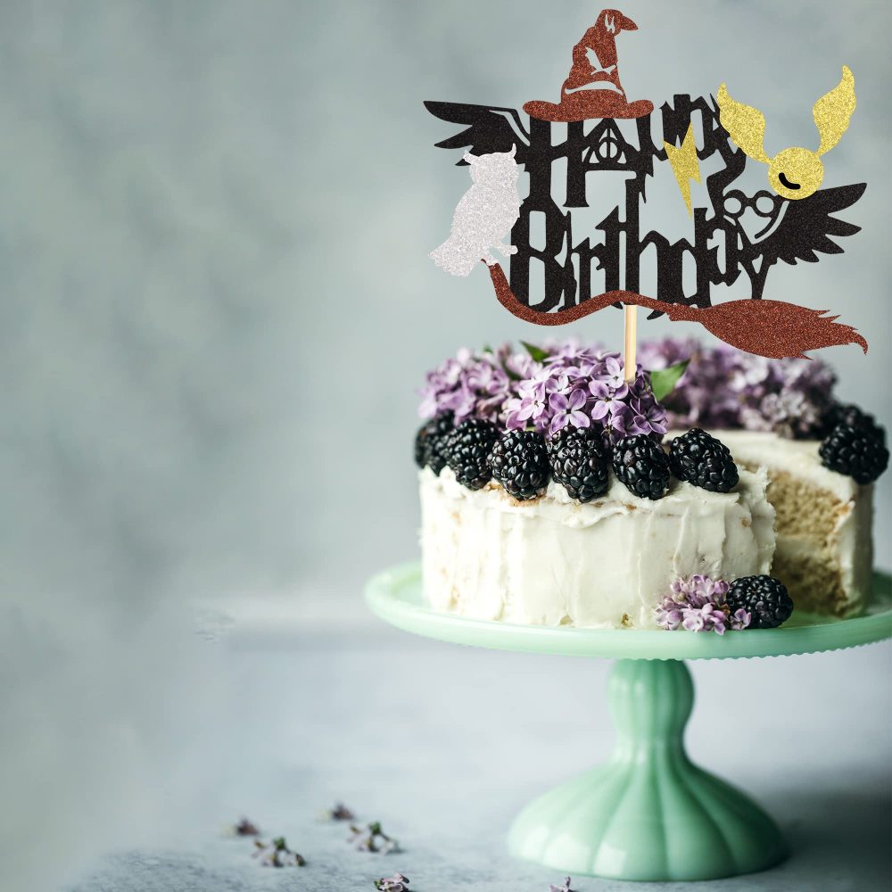 Arthsdite 1 Pc Magical Wizard Happy Birthday Cake Topper Inspired Cake Pick Decorations for Wizard Theme Birthday Party Supplies - Image 4