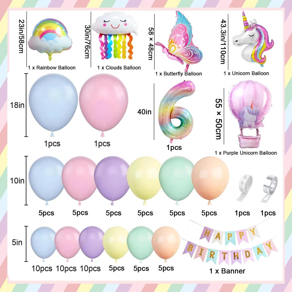 Unicorn Birthday Party Decoration Girl, 6th Unicorn Party Decoration, Number 6 Unicorn Balloons Happy Birthday Banner, Children's Birthday 6th Party Supplies for Girls Theme Birthday Celebration - Image 7