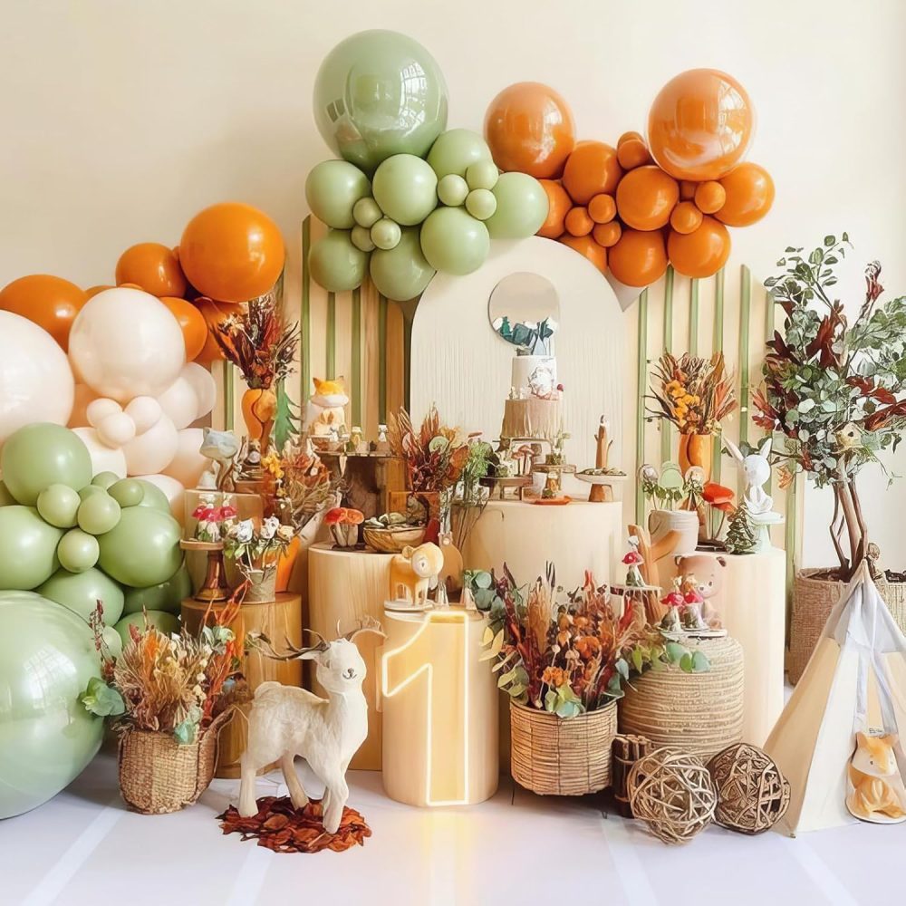 Brown and Green Balloon Arch Kit, 147pcs Coffe Brown Orange Gold Balloon Garland with Nude Green Balloon Latex Balloons for Jungle Safari Wild One Woodland Party Birthday Garden Party Decoration - Image 4