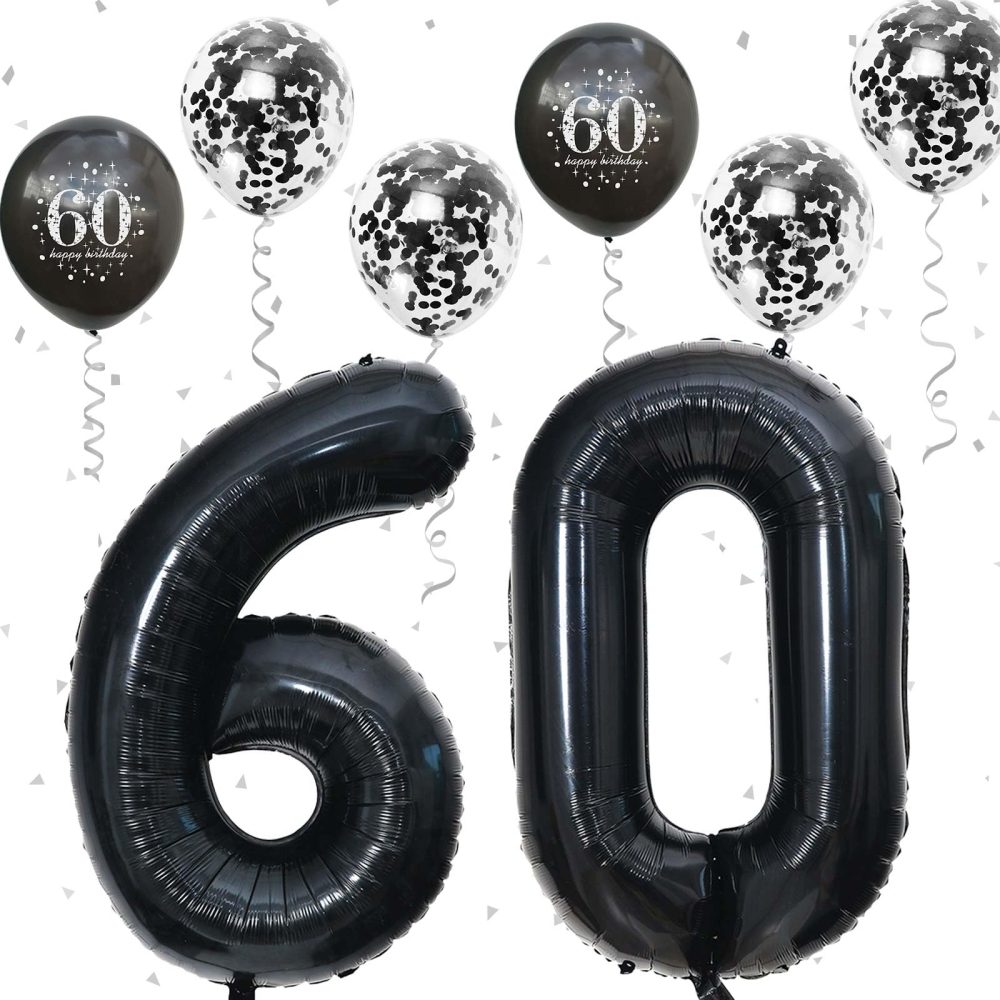 60th Birthday Decorations for Men, 60th Birthday Balloons with Black 40 Inch Foil Number 60 Balloon, Metallic Latex Balloons Birthday Print Confetti Balloons Set for Women 60th Balloons Decor Supplies