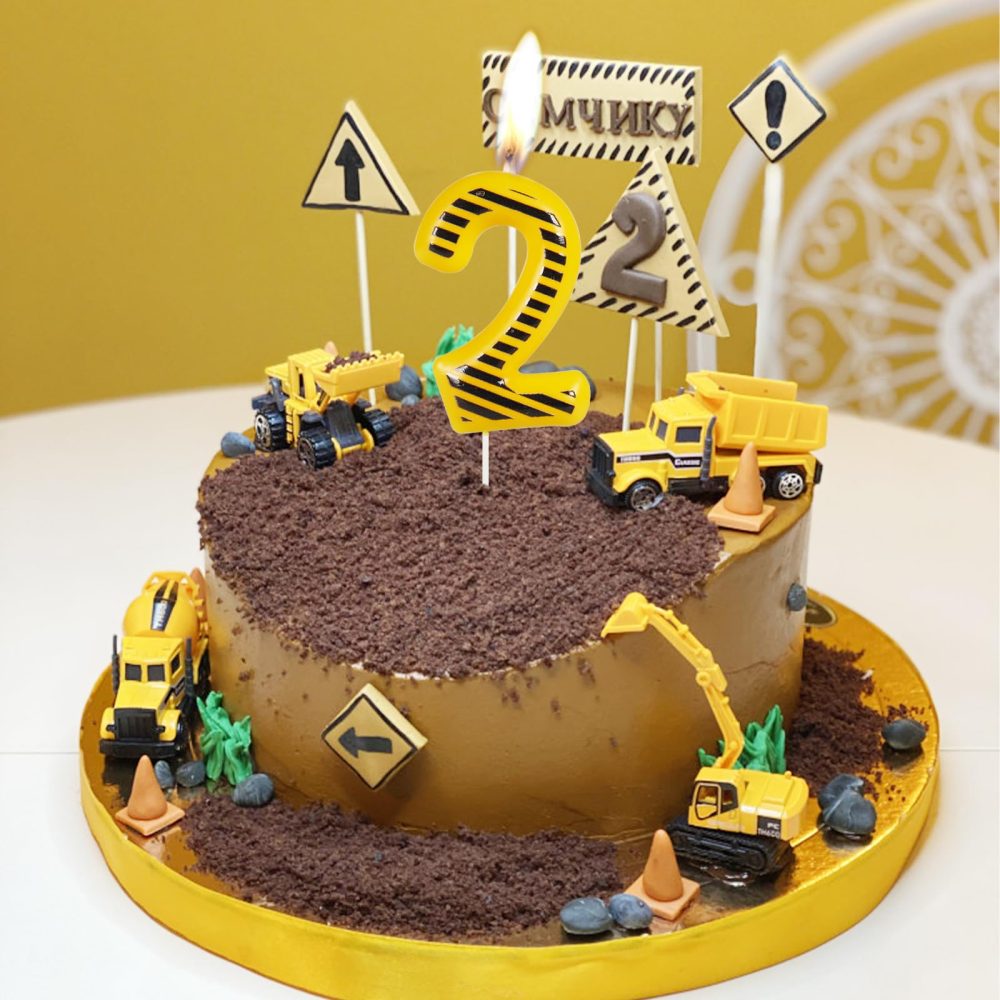 ZHIHUI Birthday Candle Construction Themed Birthday Party Decoration, Yellow and Black Striped Happy Birthday Cake Candle, Boys Girls Kids Birthday Cake Topper Reunions Theme Party Supplies (Number 5) - Image 4