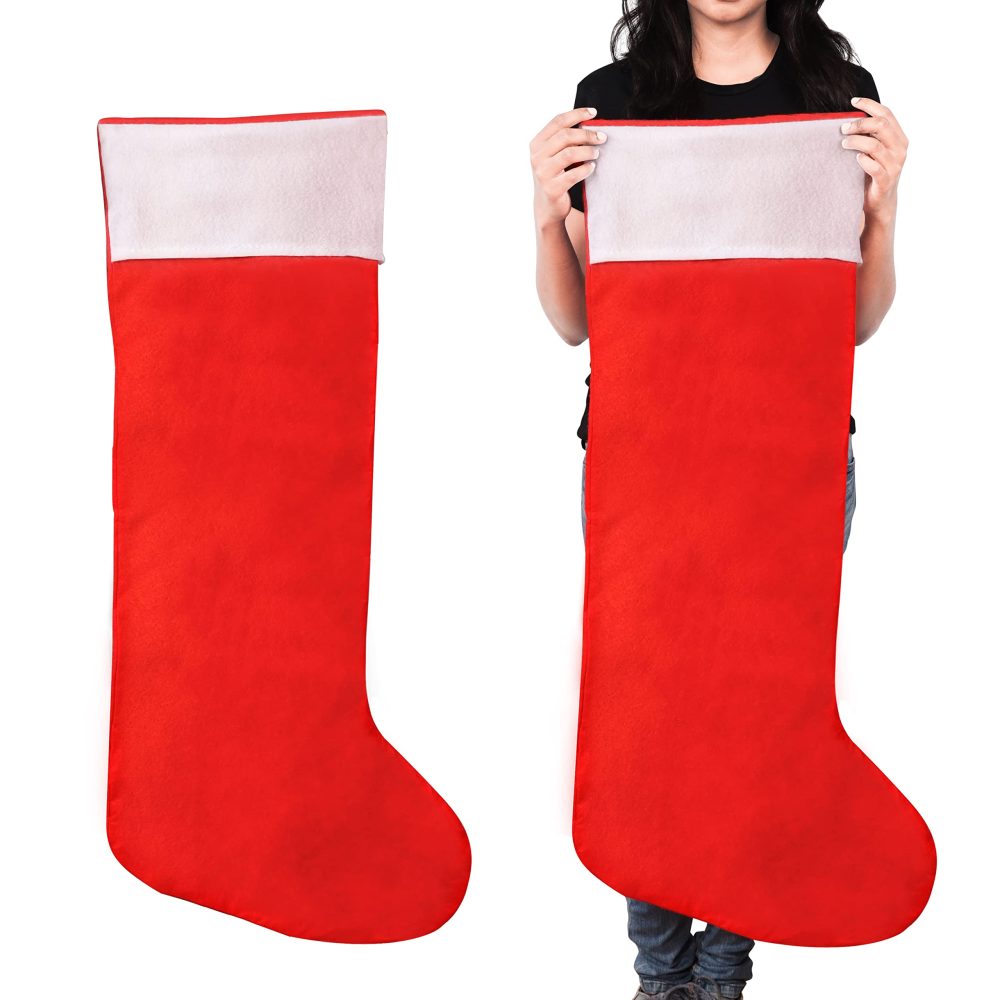 BELLE VOUS Jumbo Christmas Stocking Bag (2 Pcs) - 100cm Long Red and White Felt Xmas Stocking - Christmas Stockings Large - Santa Socks Sack Bag for Fillers Gift Fireplace Christmas Decoration