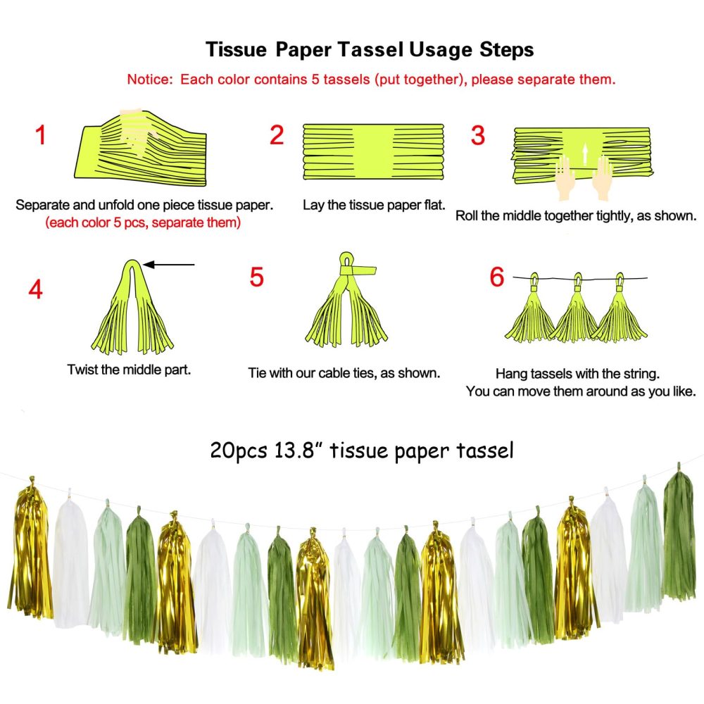 Sage-Olive Green Gold Party-Decorations Tassel-Garland - 20pcs Rustic Wedding Baby Shower Tassels Banner Streamers, Birthday Bachelorette Engagement Bridal Decor Lasting Surprise - Image 4