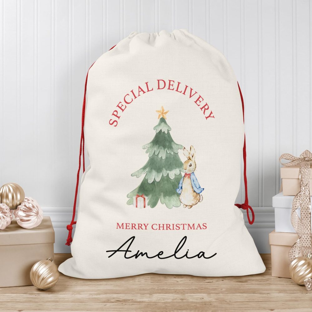 Personalised Christmas Sack | Add Any Name, Select a Design | Custom Christmas Stocking l Custom Christmas Sack For Kids, Children's, Personalised Santa Sack, Christmas Sack (Bunny Tree)