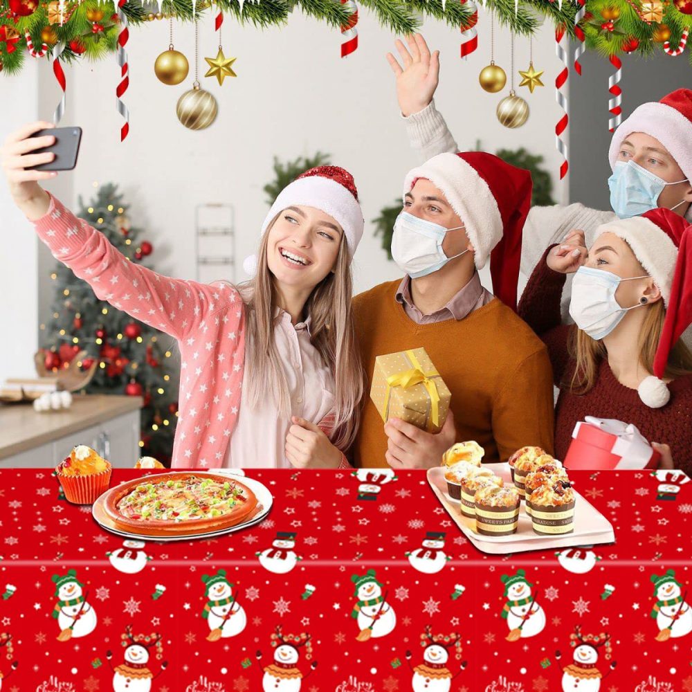 ZNDFTW Christmas Table Cloth, 274 x 137 CM Christmas Table Cloth Rectangular, Red Table Cloth for Indoor Outdoor Christmas Party Table Decoration Supplie - Image 4