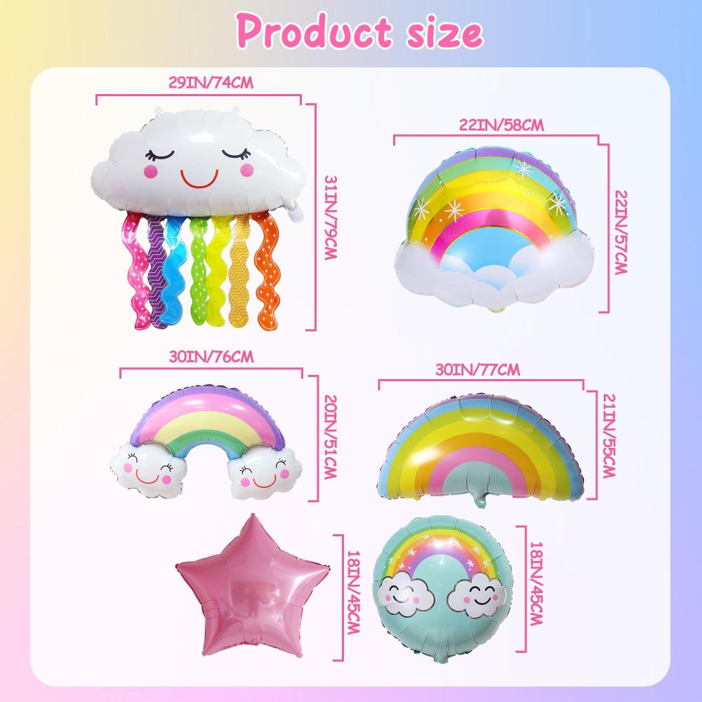 Rainbow Party Decorations Cloud Balloons - 8Pieces Rainbow Balloons Includes Rainbow Cloud Star Round Foil Balloons for Girls Boys Baby Rainbow Cloud Party Supplies - Image 6