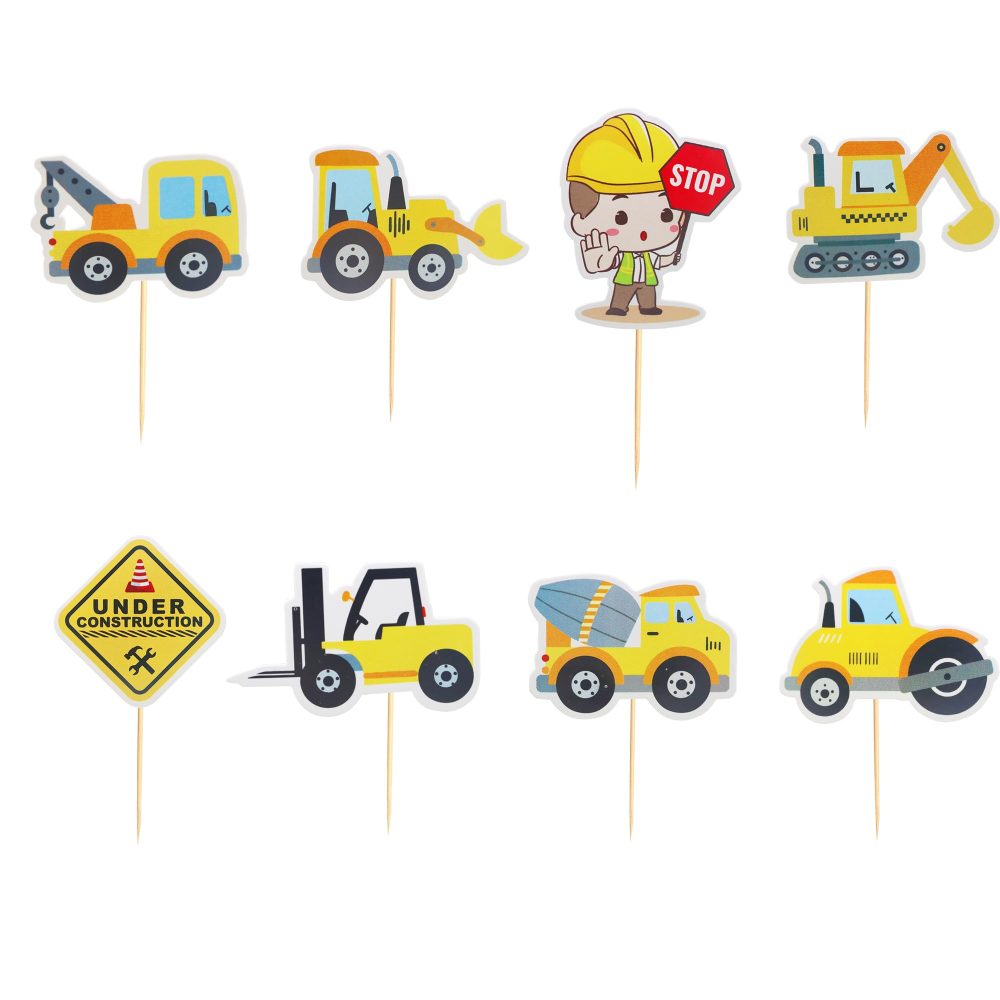 Arthsdite 24pcs Construction Cupcake Toppers Stop Sign Dump Truck Excavator Tractor Party Cake Food Picks Decorations for Construction Theme Baby Shower Kids Birthday Party Supplies - Image 2