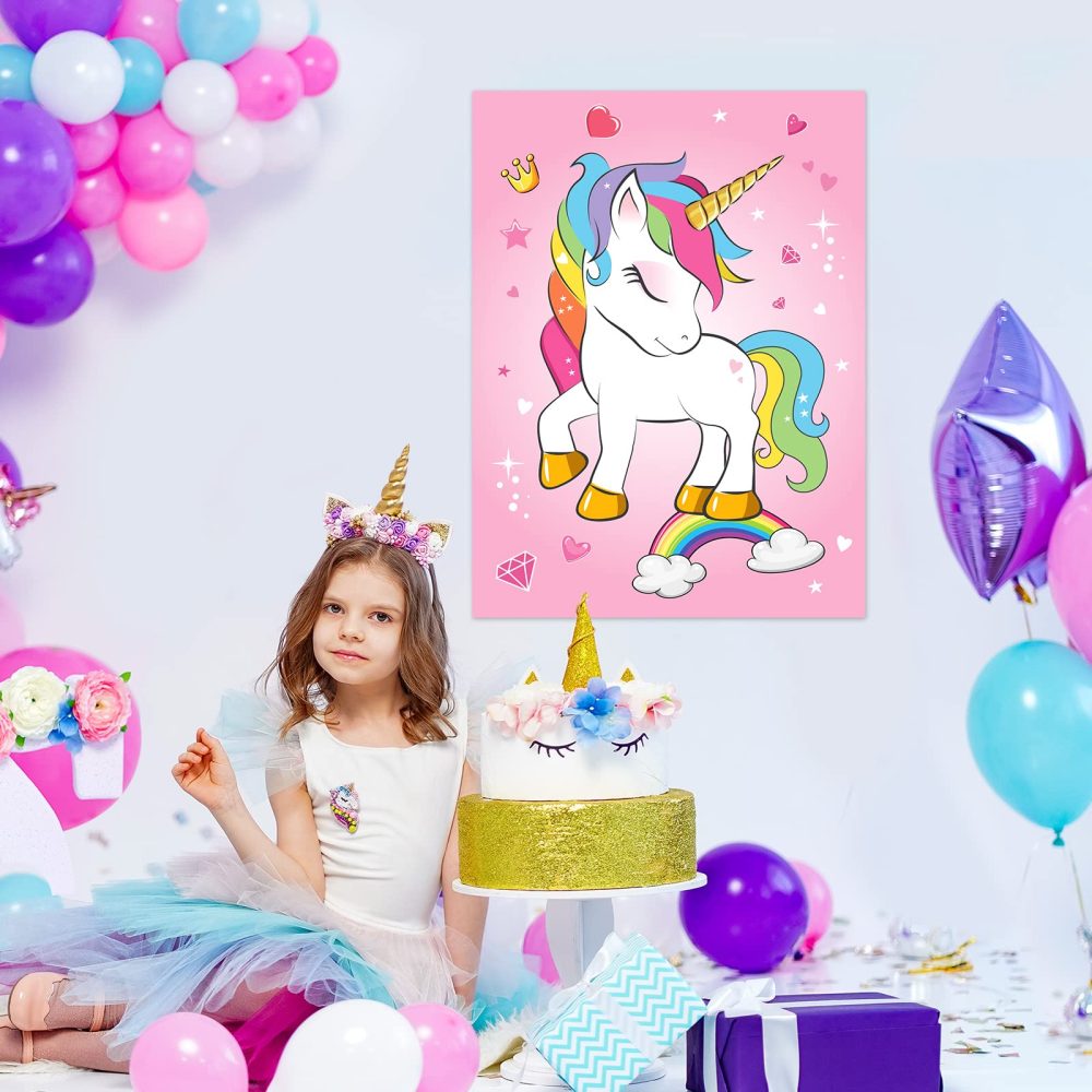 ASTARON Pin The Horn on The Unicorn Birthday Party Game with 30 Horns for Unicorn Party Supplies Favors Girls Rainbow Party Decorations, Pin The Tail Game for Christmas - Image 3