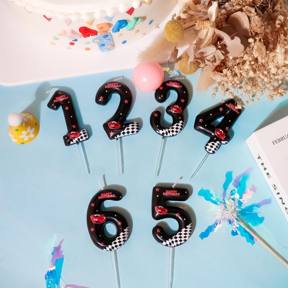 Racing Cars Birthday Candles Number 3 Star Black Racing Cars Traffic Theme 3rd Birthday Party for Girl Boy Birthday Cake Topper Birthday Celebration Anniversary Decorations - Image 2