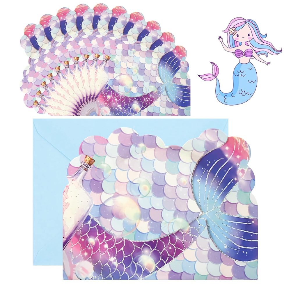 20PCS Mermaid Party Invitations Kids, Party Invitations with Envelopes, Mermaid Invitations Girls Party Invitations for Kids Boys Girls