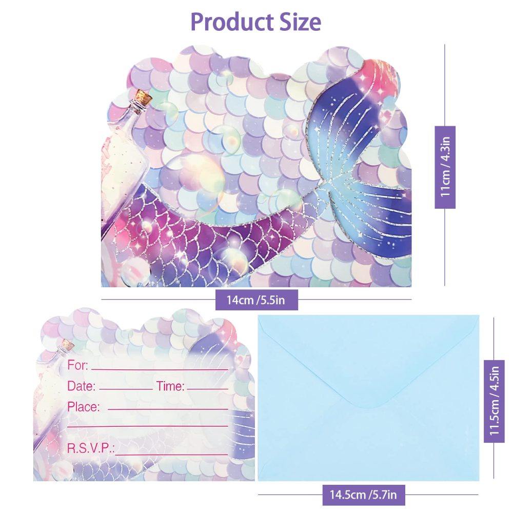 20PCS Mermaid Party Invitations Kids, Party Invitations with Envelopes, Mermaid Invitations Girls Party Invitations for Kids Boys Girls - Image 7