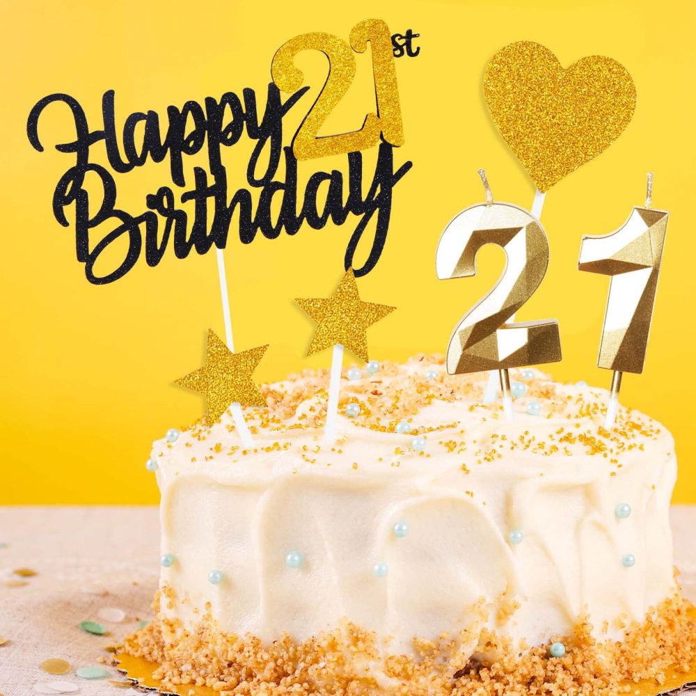 Personalised Black Gold Happy 80th Birthday Cake Topper with Gold Number 80 Birthday Candles Heart Star Cupcake Toppers Cake Decorations Set for Her Him Men Women 80th Birthday Anniversary - Pack of 9 - Image 3