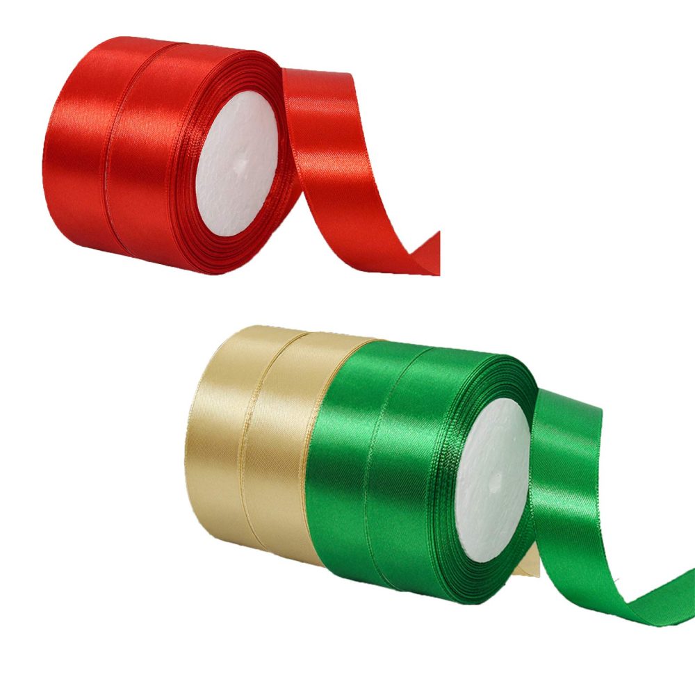 6 x 25mm Wide Gold Red Green Ribbon Thick Christmas Ribbon for Gift Wrapping, 1 inch Gold Red and Green Christmas Satin Ribbon for Present Wrapping Xmas Ribbon Hair Bow Bouquet Craft Decoration Ribbon - Image 6