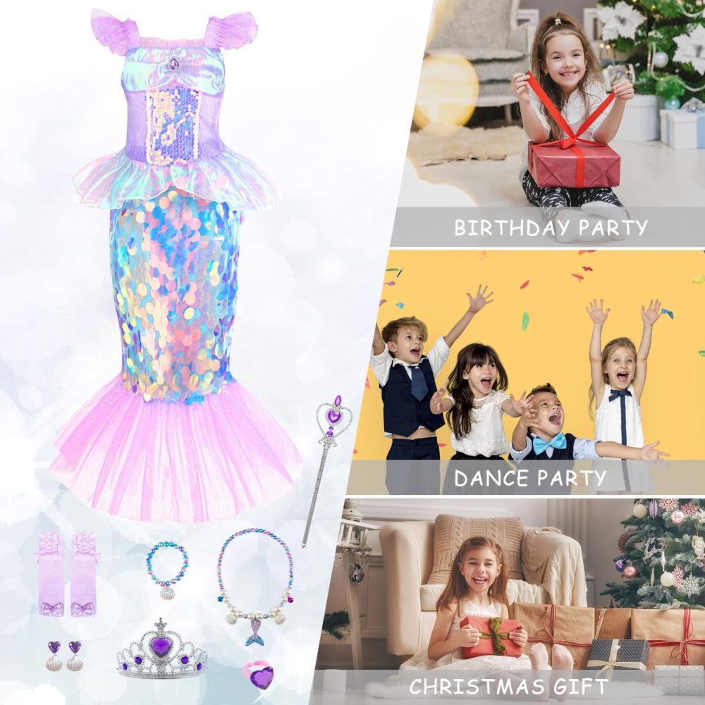 Fancyset Mermaid Costume Princess Mermaid Tail Dress Fancy Dress Up Cosplay Halloween Party Carnival Outfit with Accessories - Image 4