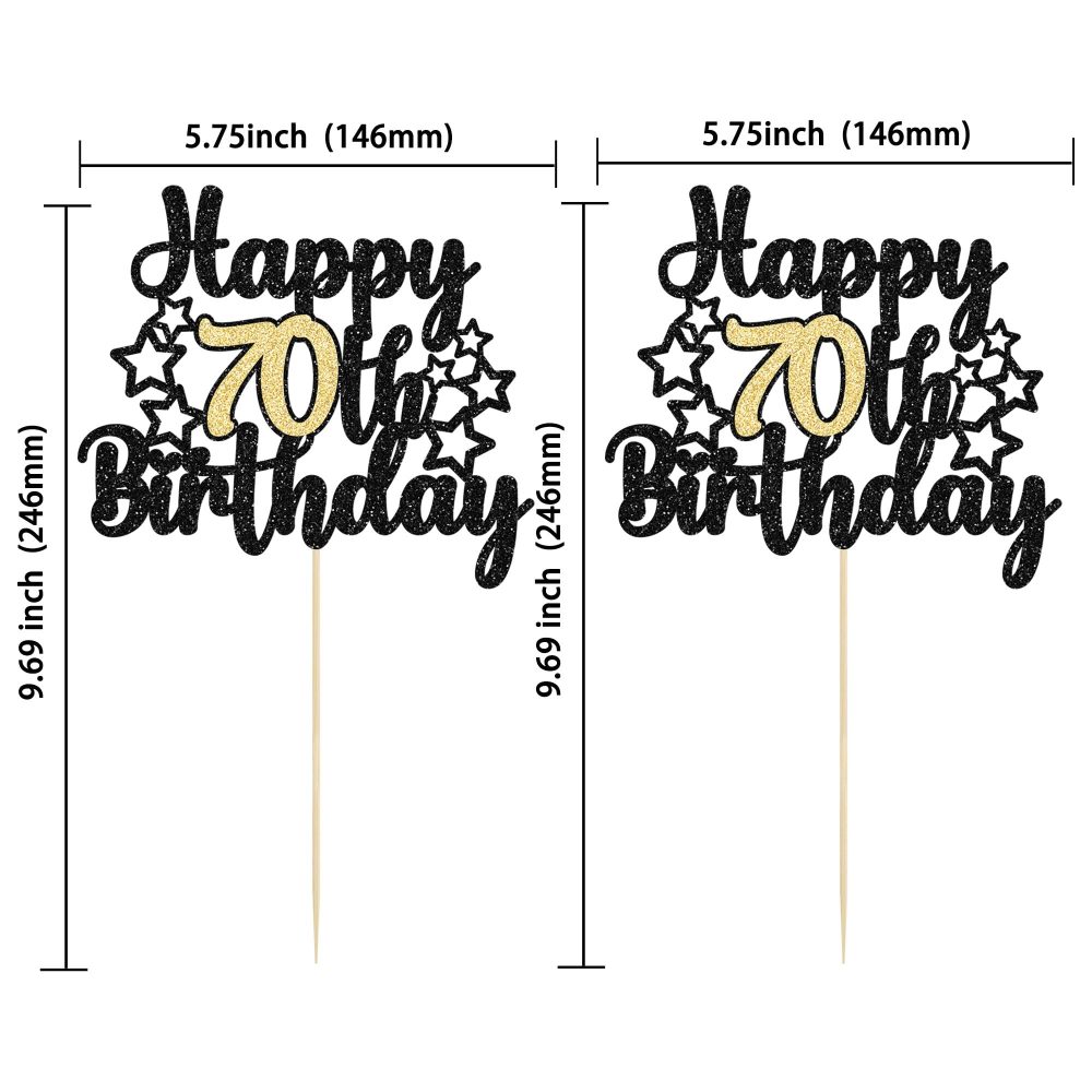 Gyufise 1Pc Happy 70th Birthday Cake Topper Black Gold Glitter Cheers to 70 Years Birthday Cake Pick 70 Fabulous Cake Decoration for Birthday Theme Happy 70th Birthday Party Supplies - Image 7