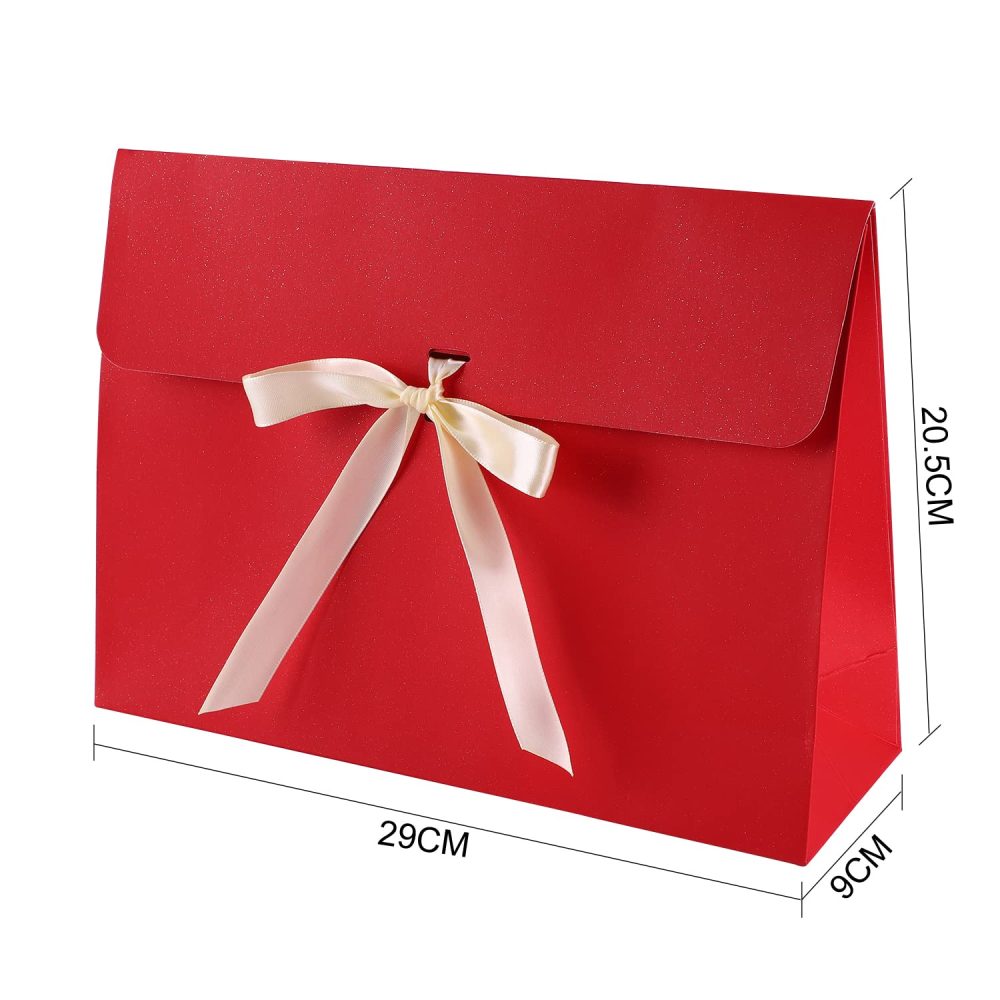 10Pcs Large Envelope Gift Box Present Bag, Cardboard Gift Box 29 * 20 * 9 cm with Lid & Satin Decorative Ribbon, Textured Christmas Birthday Present Boxes for Dress, Shirt, Scarf, Book, Accessories - Image 8