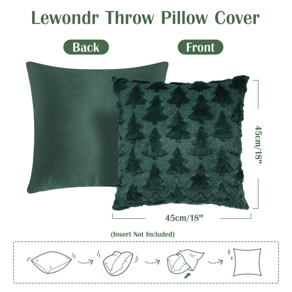 Lewondr Christmas Throw Pillow Cover 18x18, Set of 2 Super Soft Faux Fur Pillow Covers Velvet Christmas Tree Embroidery Decorative Throw Pillowcase for Living Room Bed Couch Sofa Car Home Decor, Green - Image 4
