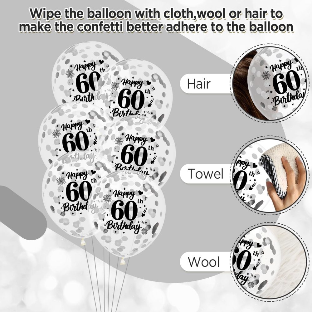 60th Birthday Balloons Decorations White Silver 18pcs Happy 60th Birthday Party Confetti Balloons Latex for Women Men Happy 60th Birthday Anniversary Party Supplies Decor 12 inches Indoor Outdoor - Image 3