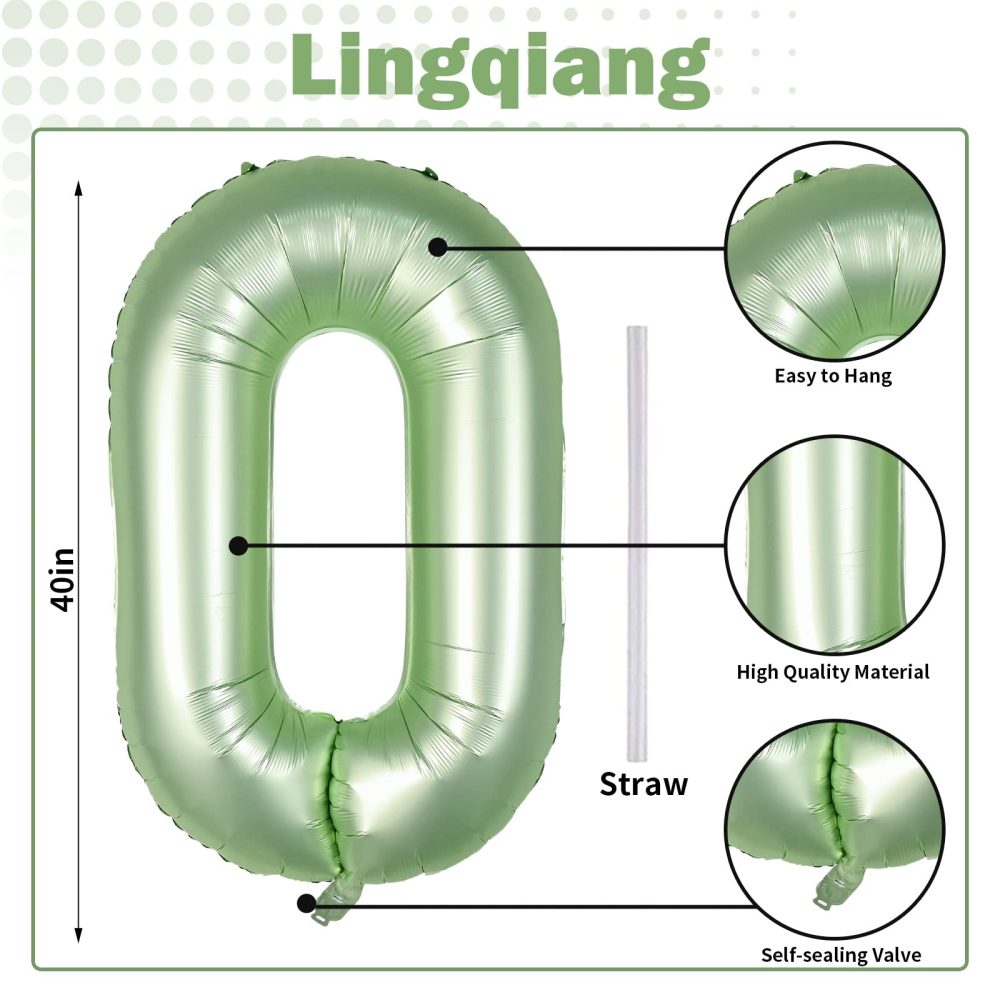 Sage Green Birthday Balloon Numbers 60, 40 Inch Big Foil Mylar Number 6 and 0 Helium Balloons, Olive Green Number 60 Balloon Set for Men Women 60th Birthday Anniversary Party Decorations Supplies - Image 7