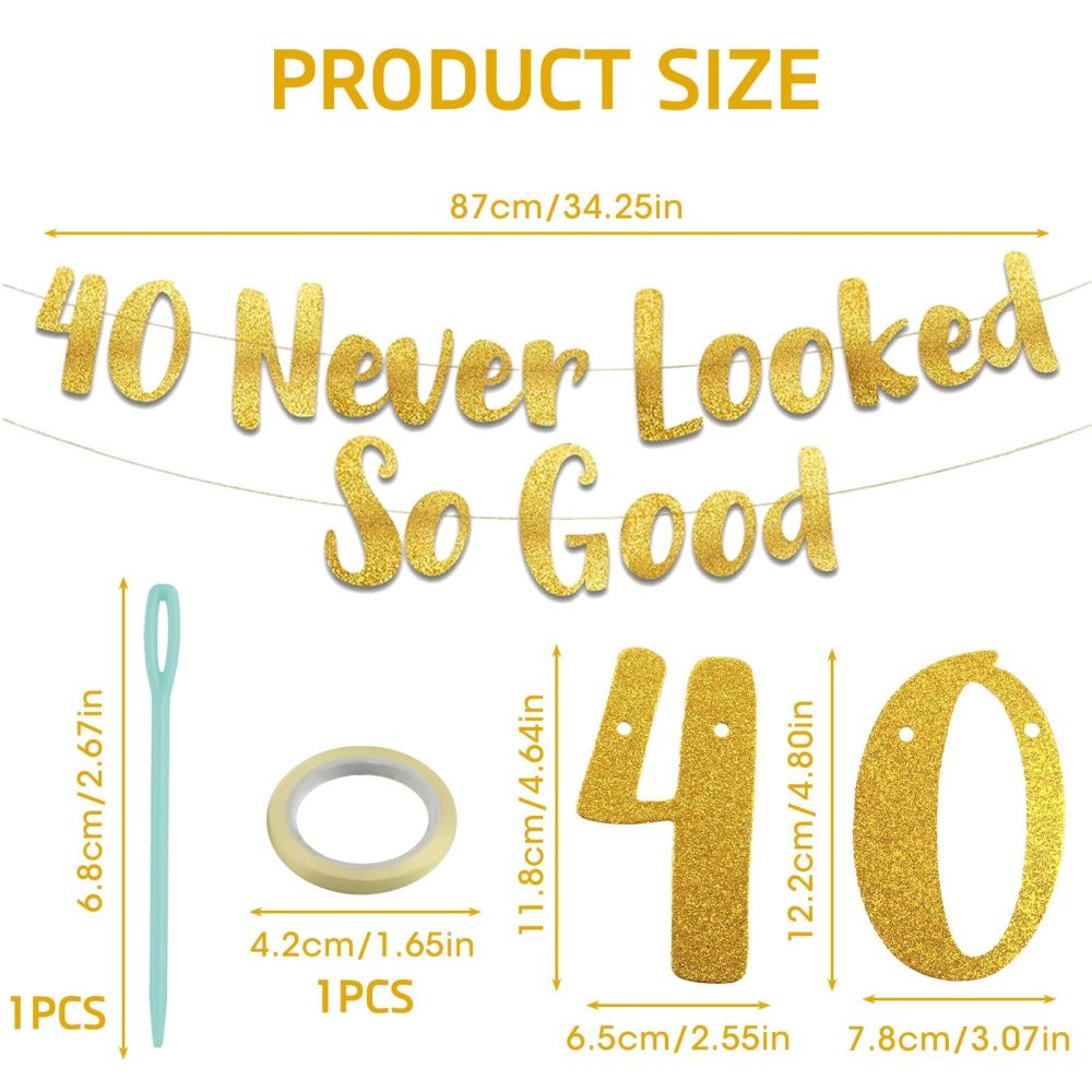 Happy 40th Birthday Banner Gold Glitter Gifts for Women Men Funny 40th Never Looked So Good Banner Sign Party Decorations and Supplies Forty Birthday and Wedding Anniversary Decoration Pull Flag - Image 5