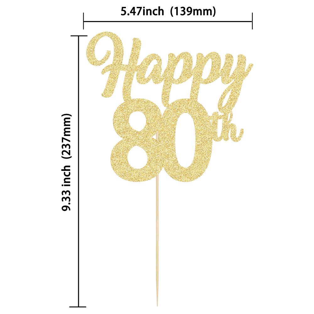 3Pcs Happy 80th Cake Topper Gold Glitter Number 80 Eighty Birthday Cake Pick Decorations for Cheers to 80 Years Old 80th Birthday Wedding Anniversary Party Supplies - Image 7