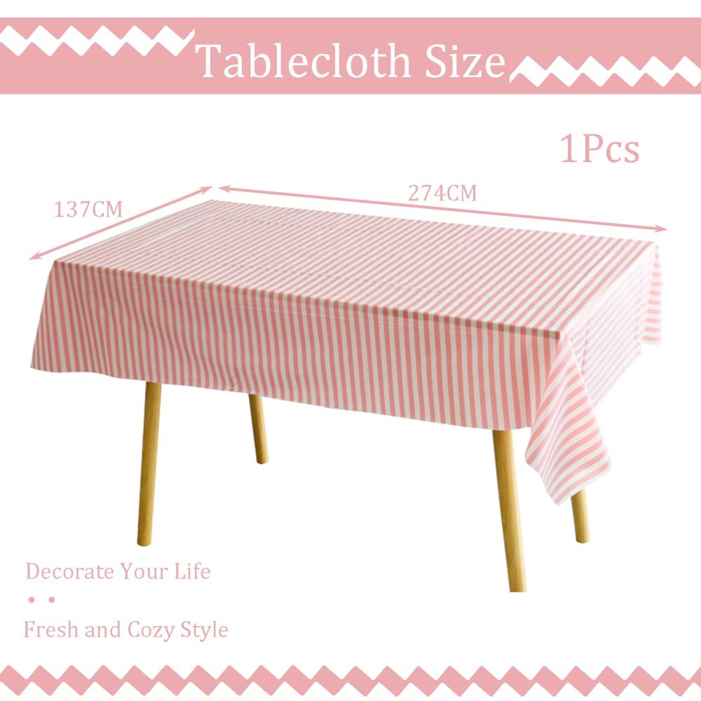 137*274cm Pink and White Stripes TableCloth Table Covers Party,Disposable Rectangular Tablecover Plastic Pink Table Cloth Party for Picnic,Baby Shower,Wedding,Christmas,Birthday Parties Decorations - Image 3