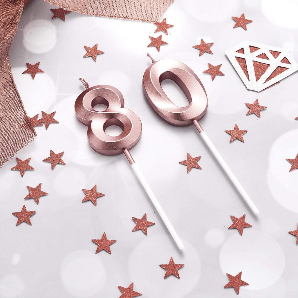 BBTO 80th Birthday Candles Cake Numeral Candles Happy Birthday Cake Topper Decoration for Birthday Anniversary Wedding Party Celebration Supplies (Rose Gold),5 centimeters - Image 2