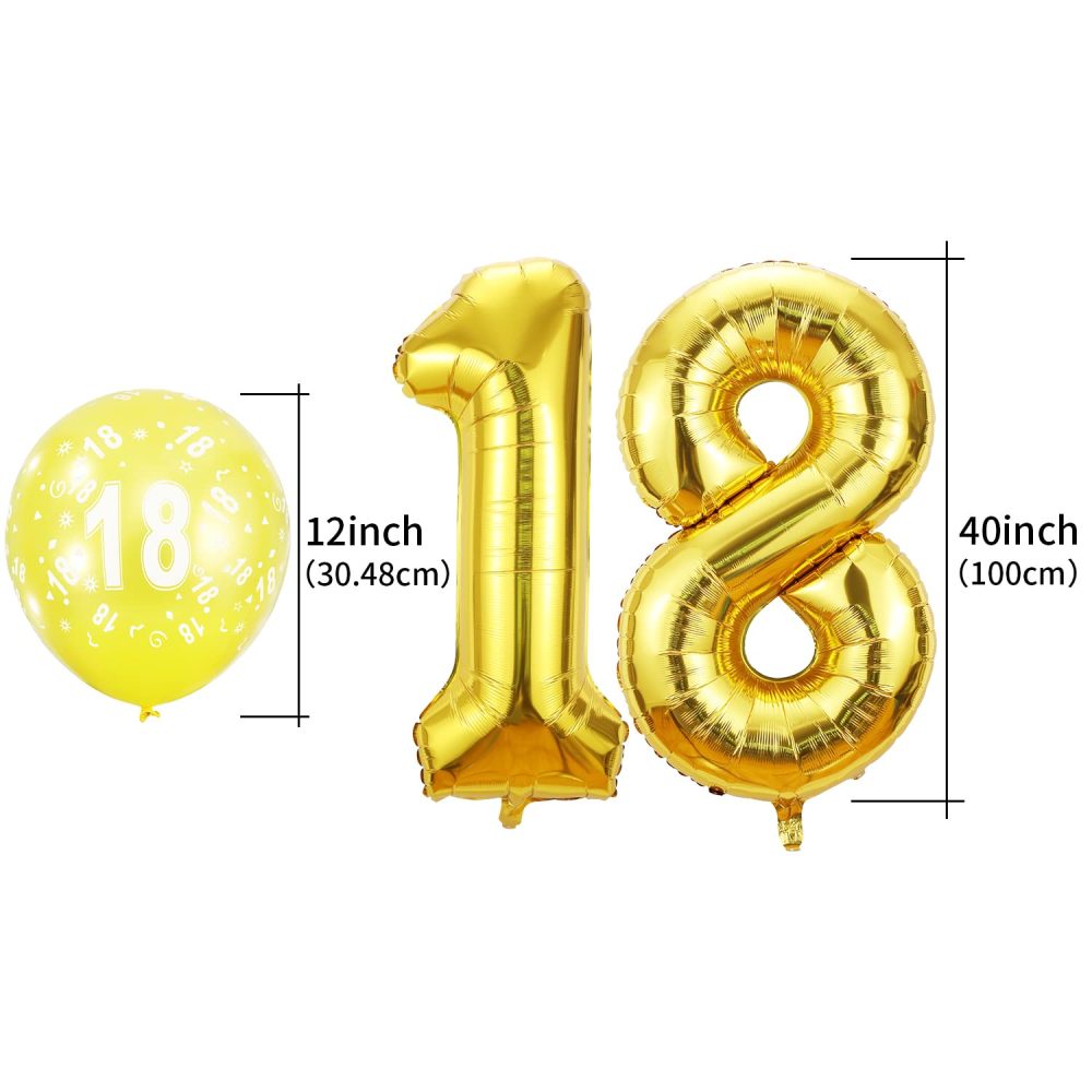 18th Birthday Balloons,Gold Number 18 Balloon and 20pcs 12" Multicoloured Numbers Printed Latex Age Balloons,Birthday Balloons for Girls Boys Birthday Decorations,18th Anniversary Party Supplies - Image 6