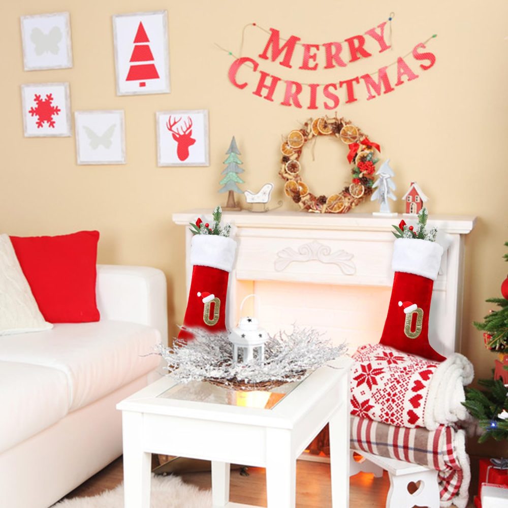 VEYLIN Christmas Stockings with Letters, 20 Inch Large Plush Christmas Stockings Embroidered Stockings Christmas Stockings for Kids/Adult Xmas Gift Stockings & Holders(R) - Image 2