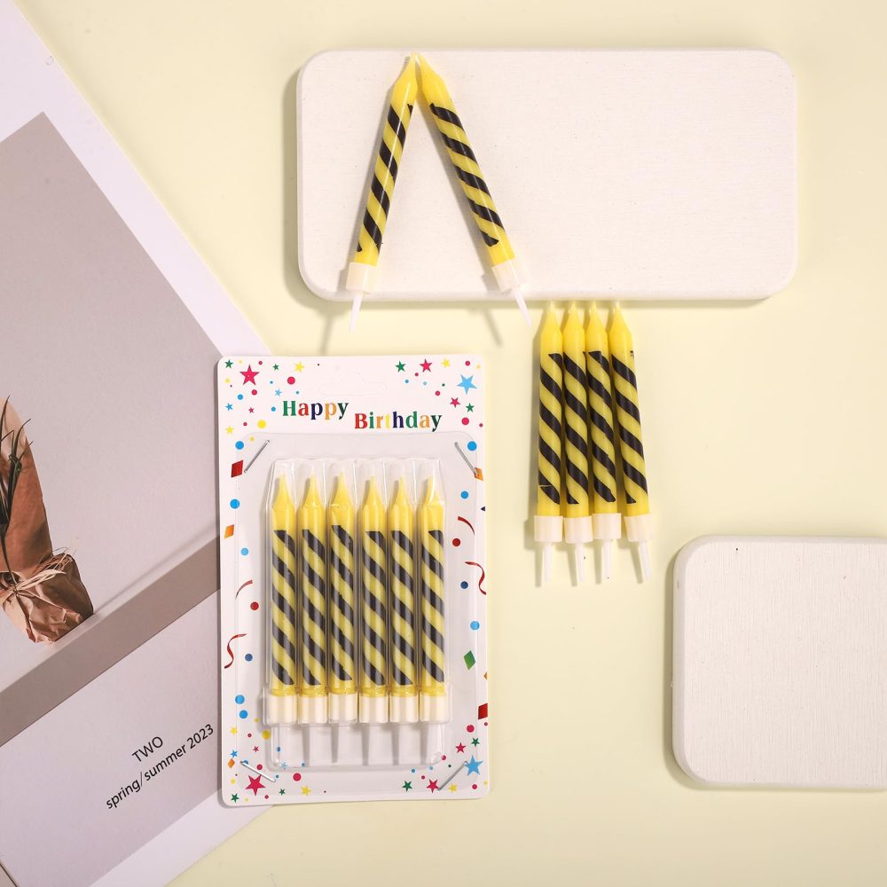 12pcs Construction Birthday Candles, Yellow and Black Striped Charm Candle Construction Themed Birthday Candles for Engineers Present Construction Party Wedding Cake Decoration Kids Supplies - Image 5