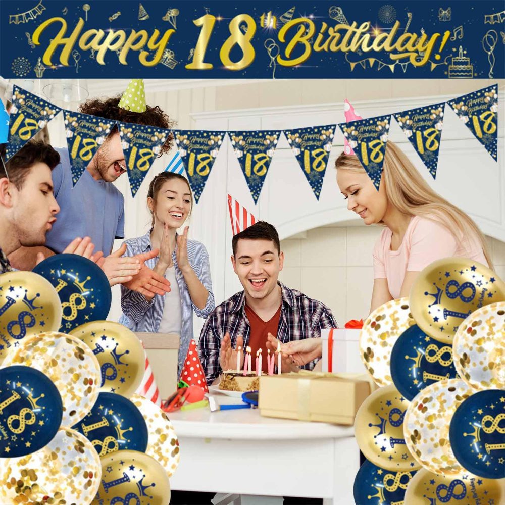 18th Birthday Decorations Kit,Blue Gold Happy 18th Birthday Banner,18th Birthday Balloons,Blue Gold Latex Balloons Party Decorations for Boys 18th Birthday Party Supplies (18th Birthday) - Image 7