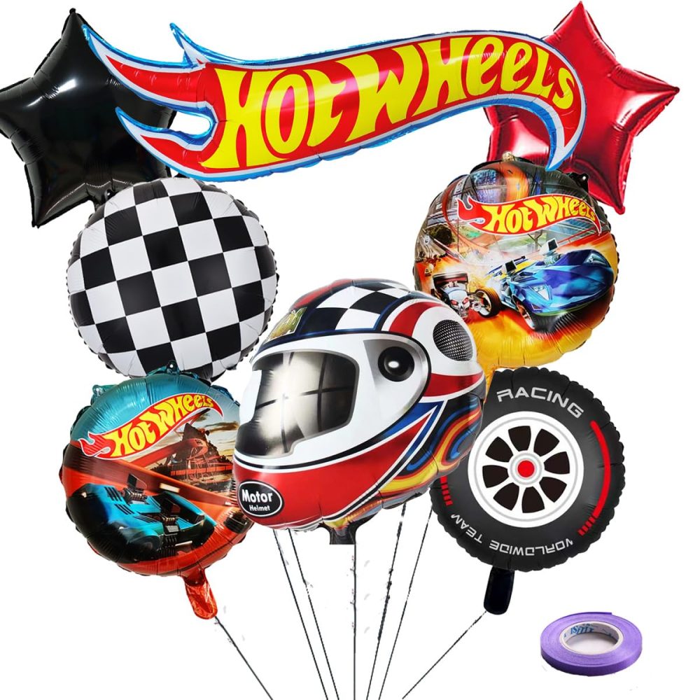 8 Pcs Hot Wheels Foil Balloons, Hot Wheels Balloons, Hot Wheels Birthday Party Decorations Supplies