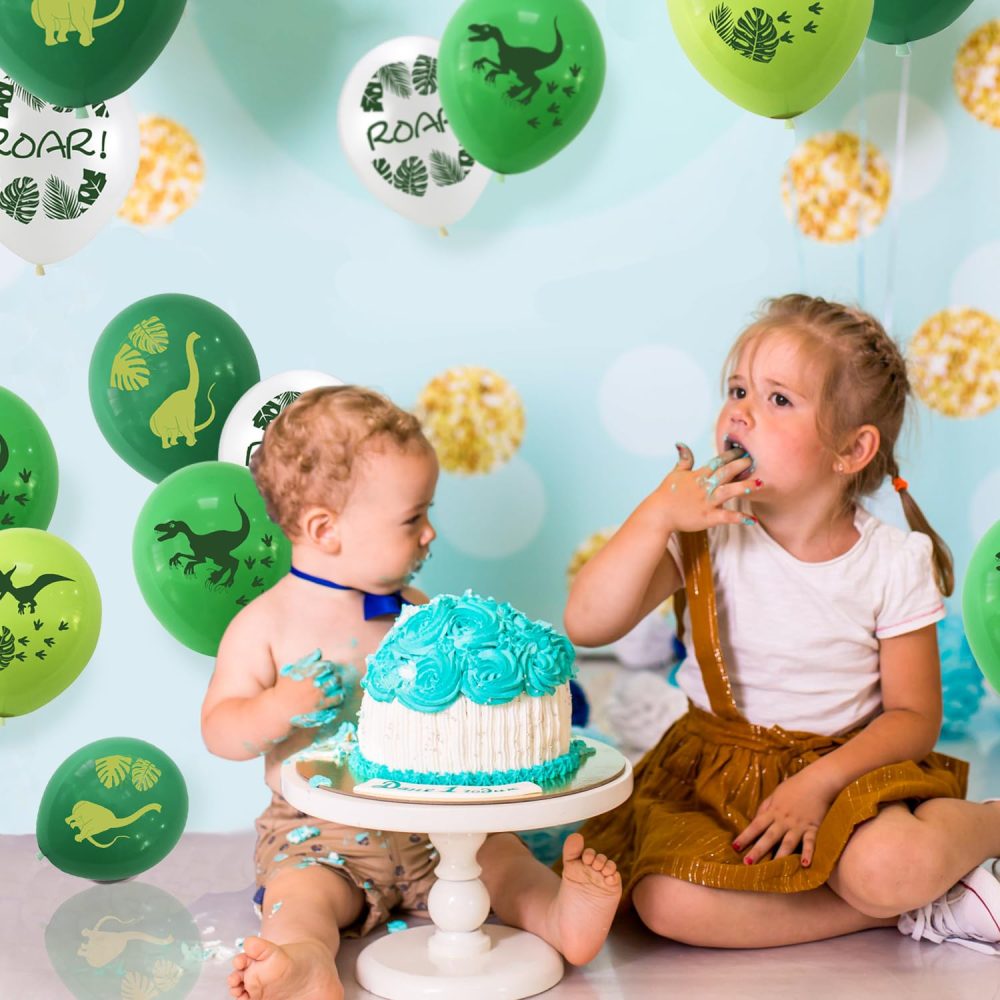 20pcs Dinosaur Theme Party Balloons, 12 Inch Green White Dinosaur Party Decorations for Boy Kids Jungle Themed Birthday Party Balloon Decorations - Image 4