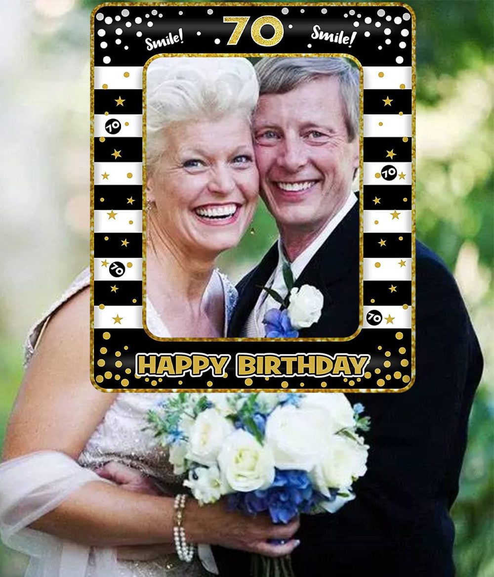 70th Birthday Photo Booth Props,Black Gold Inflatable Selfie Frame Picture Frame,Giant Inflatable Party Photo Booth Frame for 70th Birthday Party Decorations Supplies Men Women Favor Gift - Image 2