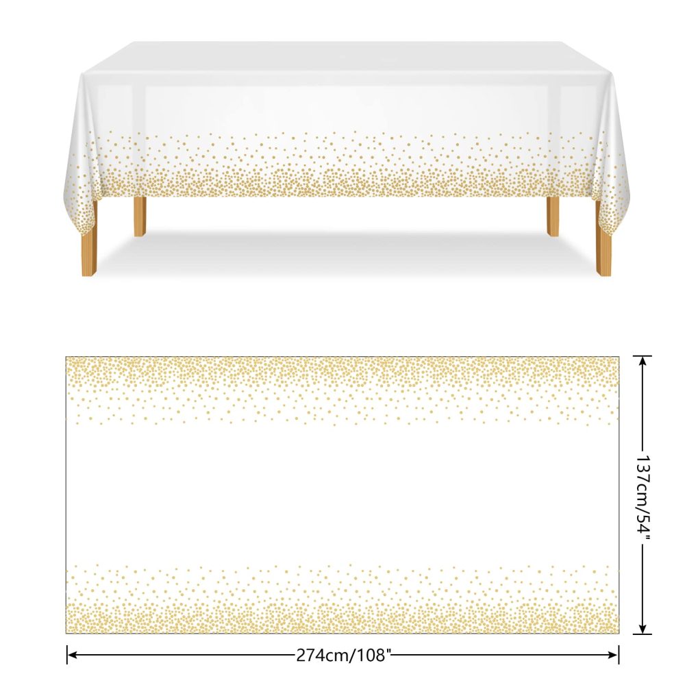 ELECLAND White and Gold Party Tablecloth Plastic 137x274cm Gold Dot Confetti Rectangular Table Cover for Picnic, Baby Shower, Halloween, Christmas, Birthday Decorations - Image 7