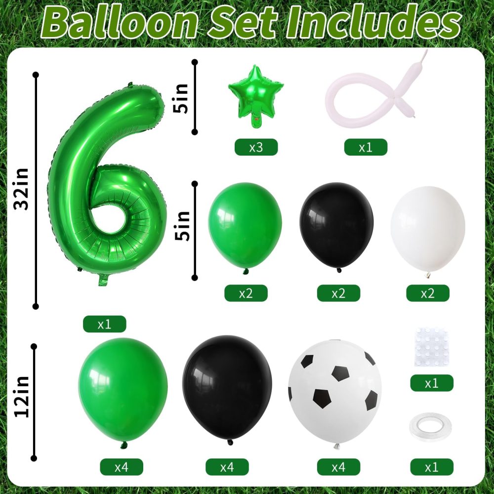 Football Balloons 6th Birthday Decorations for Boy, Soccer Birthday Party Decorations with Dark Green Number Balloon 6, Black Green White Balloons for World Cup Football Sports Theme Party Supplies - Image 7