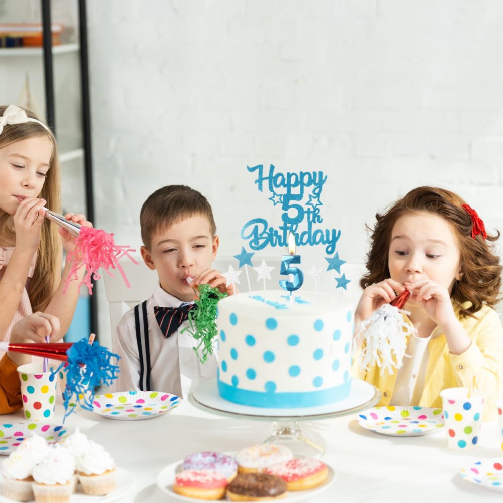 mciskin Happy 1st Birthday Candles Cake Toppers Set, Blue Number 1 Candle for Cake, Birthday Candles Cake Toppers for Girls Boys Birthday Decorations, Blue Silver Star Cake Toppers for Birthday Cake - Image 4