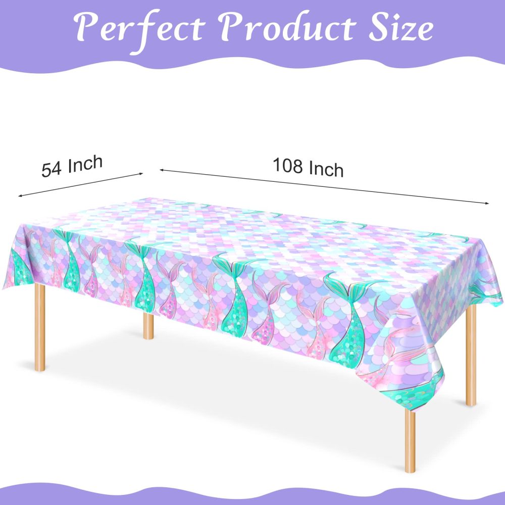 Paready 1 Pack Mermaid Tablecloth, Mermaid Table Cloths for Parties, Mermaids Table Cover for Girls Princess Birthday, Baby Shower Tablecloths for Kids Girl Sea Themed Party Supplies, 54" x 108" - Image 7