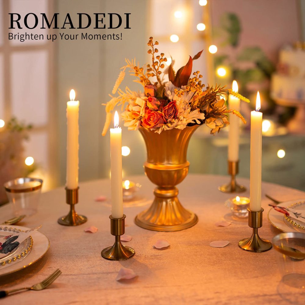 Candlestick Holders Taper Candle Holders, Romadedi Heavy Thick Gold Candle Stick Candle Holder for Table Centerpiece, Wedding Reception, Festive Christmas Mantel Decoration or Home Decor, Set of 4 - Image 5