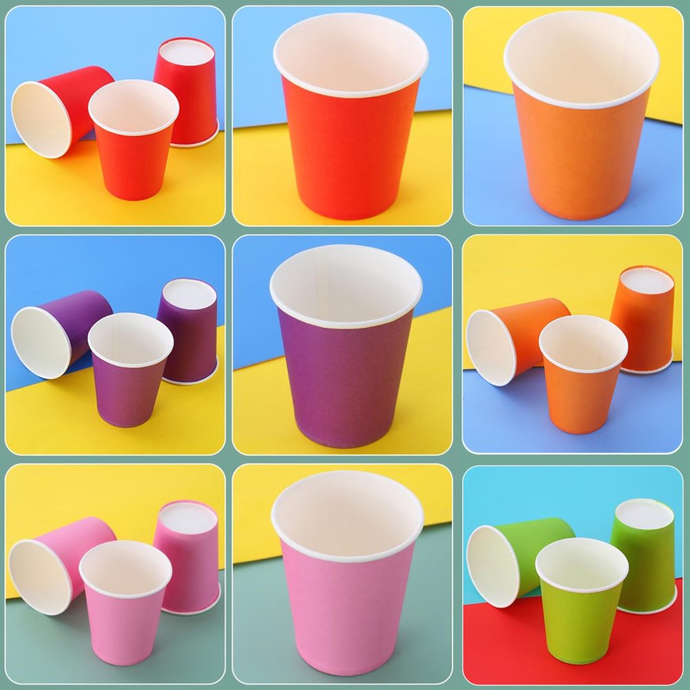 Maridergo 80 Pack Colorful Paper Cups Party Cups, 250ml Multi Coloured Drinking Cups Neon Party Cups Picnic Cups Biodegradable for DIY, Birthday, Picnics, Weddings, Holiday Party, 8 Colors - Image 6