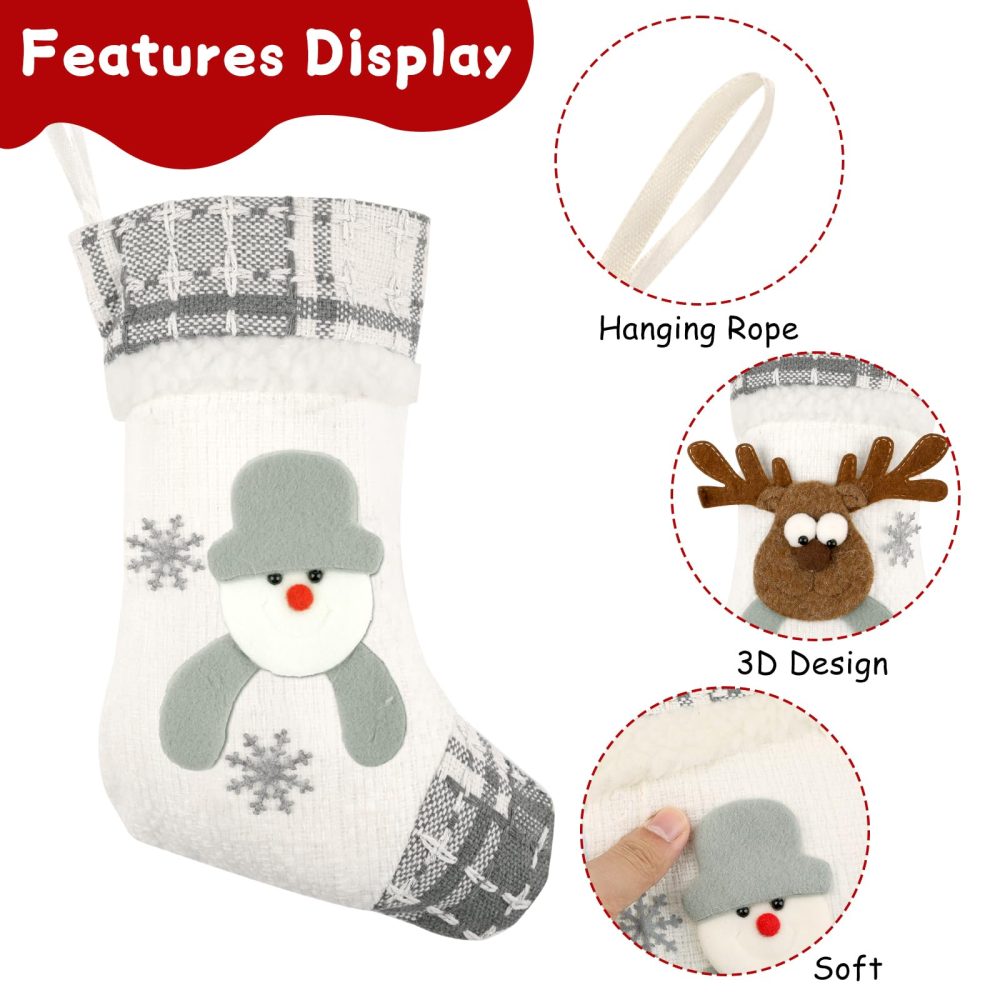 Christmas Stocking, 3pcs Personalised Christmas Stockings, Xmas Stockings with Santa/Snowman/Reindeer, Sock Sack Gift Bag for Fireplace, Christmas Tree Decoration (Grey) - Image 5