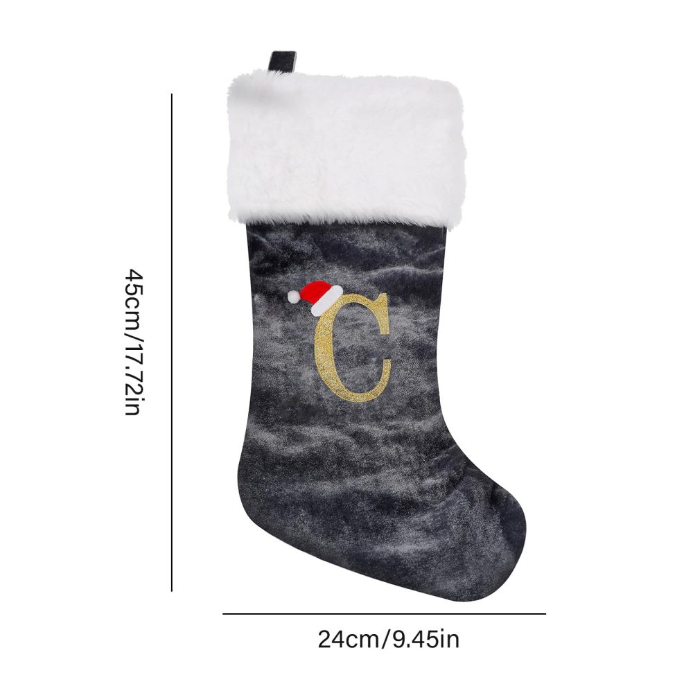 Personalized Xmas Stockings 45cm Large Initial Monogram Embroidered Letter Christmas Stocking Grey Velvet Classic Christmas Stockings Xmas Holiday Decor Tree Decoration for Kids & Adults Gift (A) - Image 2